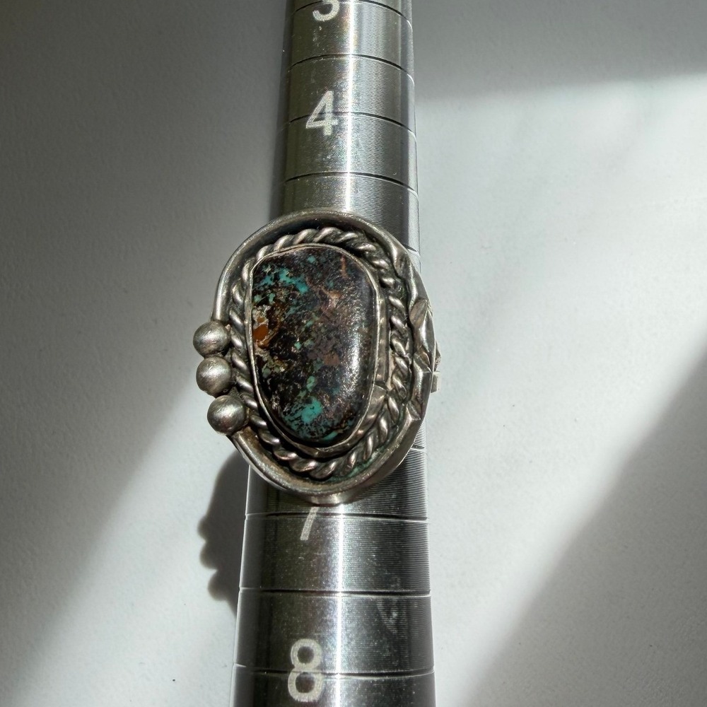 Vintage Southwestern Sterling Silver Turquoise Ring - Rope‎ Bezel - Size 6. 8g